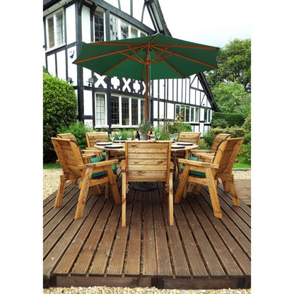 Scandinavian Redwood Garden Furniture Set by Charles Taylor - 8 Seats Green Cushions - Croft Home & Garden