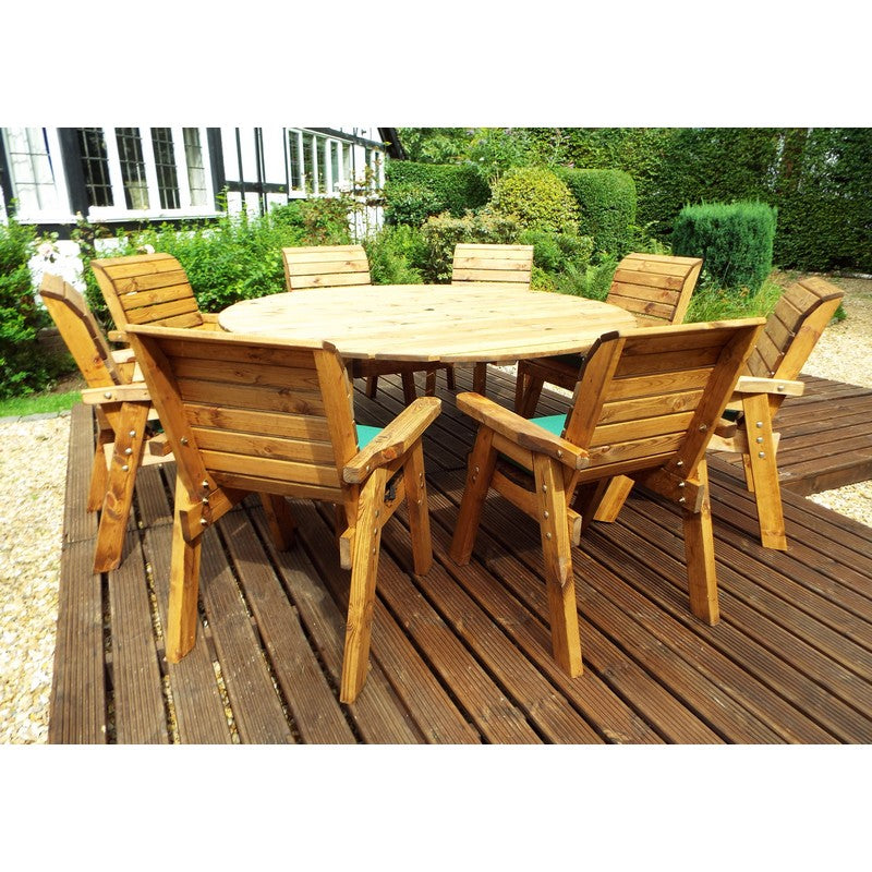 Scandinavian Redwood Garden Furniture Set by Charles Taylor - 8 Seats Green Cushions - Croft Home & Garden