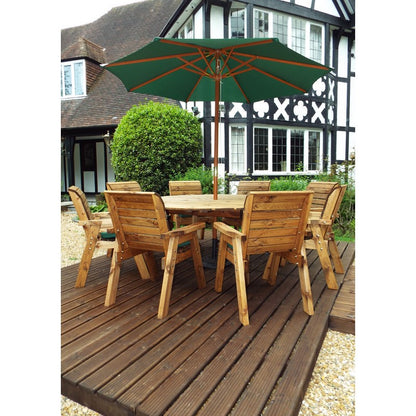 Scandinavian Redwood Garden Furniture Set by Charles Taylor - 8 Seats Green Cushions - Croft Home & Garden