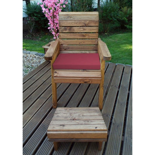 Scandinavian Redwood Natural Garden Armchair Relaxer Set by Charles Taylor with Burgundy Cushions