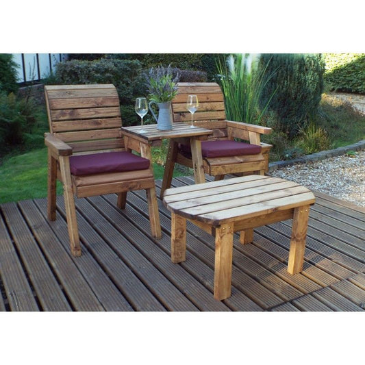 Scandinavian Redwood Garden Tete a Tete by Charles Taylor - 2 Seat Burgundy Cushions