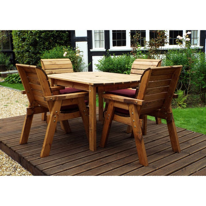 Scandinavian Redwood Garden Patio Dining Set by Charles Taylor - 4 Seats Burgundy Cushions - Croft Home & Garden