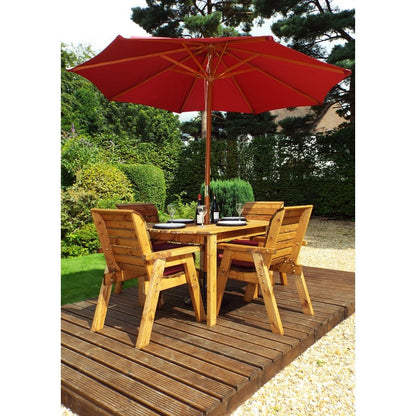 Scandinavian Redwood Garden Patio Dining Set by Charles Taylor - 4 Seats Burgundy Cushions - Croft Home & Garden