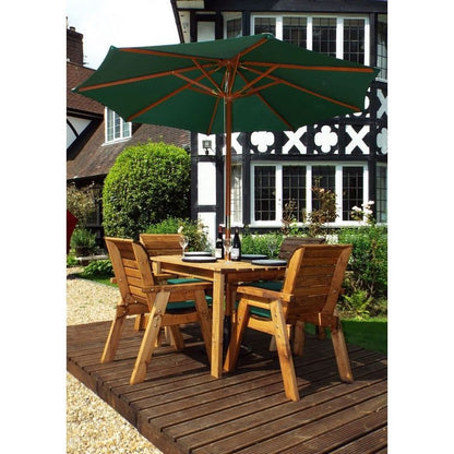 Scandinavian Redwood Garden Patio Dining Set by Charles Taylor - 4 Seats Green Cushions - Croft Home & Garden