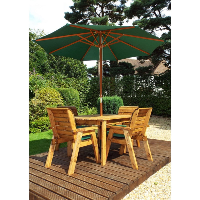 Scandinavian Redwood Garden Patio Dining Set by Charles Taylor - 4 Seats Green Cushions - Croft Home & Garden