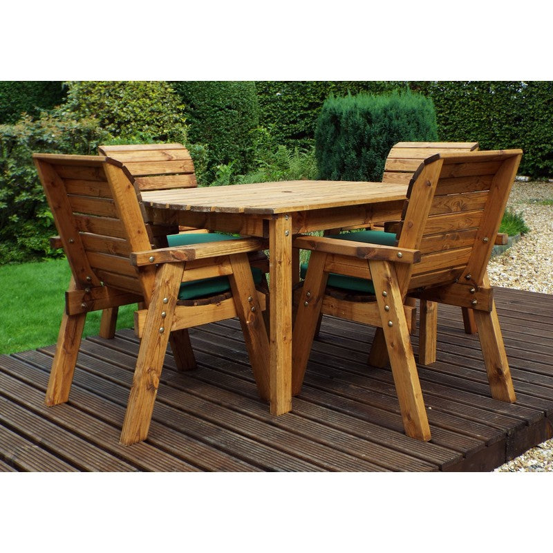 Scandinavian Redwood Garden Patio Dining Set by Charles Taylor - 4 Seats Green Cushions - Croft Home & Garden