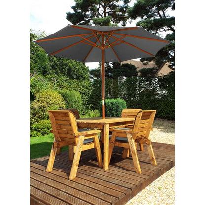 Scandinavian Redwood Garden Patio Dining Set by Charles Taylor - 4 Seats Grey Cushions - Croft Home & Garden