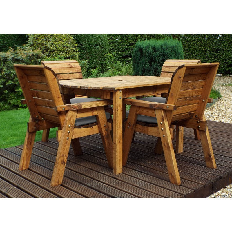 Scandinavian Redwood Garden Patio Dining Set by Charles Taylor - 4 Seats Grey Cushions - Croft Home & Garden