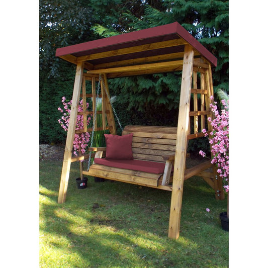 Dorset Garden Swing Seat by Charles Taylor - 2 Seats Burgundy Cushions