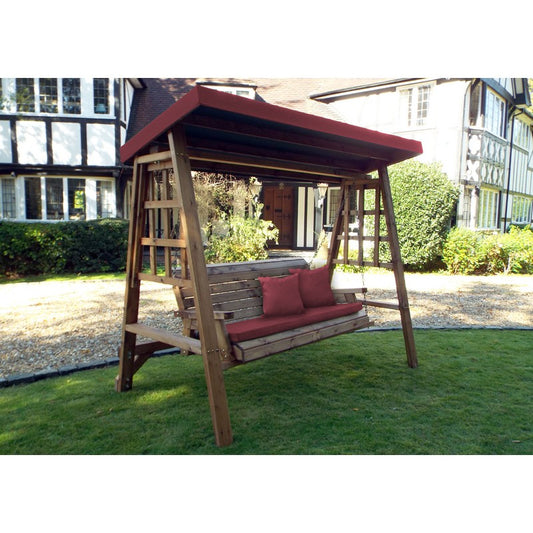 Dorset Garden Swing Seat by Charles Taylor - 3 Seats Burgundy Cushions