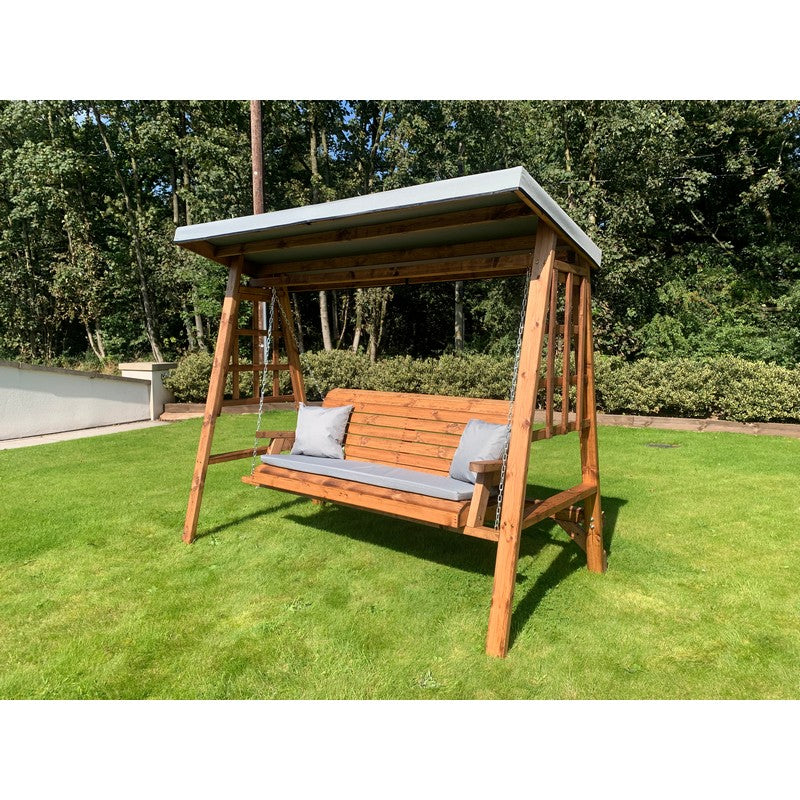 Scandinavian Redwood Garden Swing Seat by Charles Taylor - 3 Seats Grey Cushions