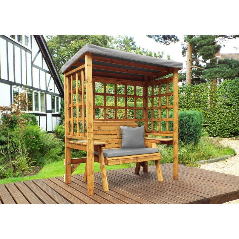 Scandinavian Redwood Garden Arbour by Charles Taylor - 2 Seat Grey Cushions