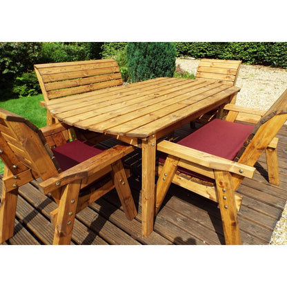 Scandinavian Redwood Garden Patio Dining Set by Charles Taylor - 6 Seats Burgundy Cushions - Croft Home & Garden