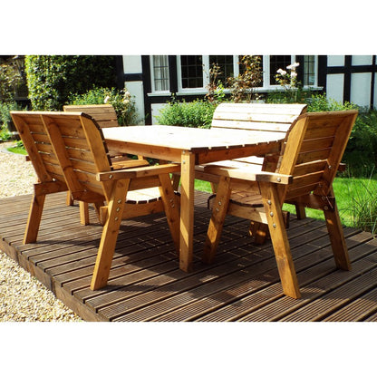 Scandinavian Redwood Garden Patio Dining Set by Charles Taylor - 6 Seats Burgundy Cushions - Croft Home & Garden