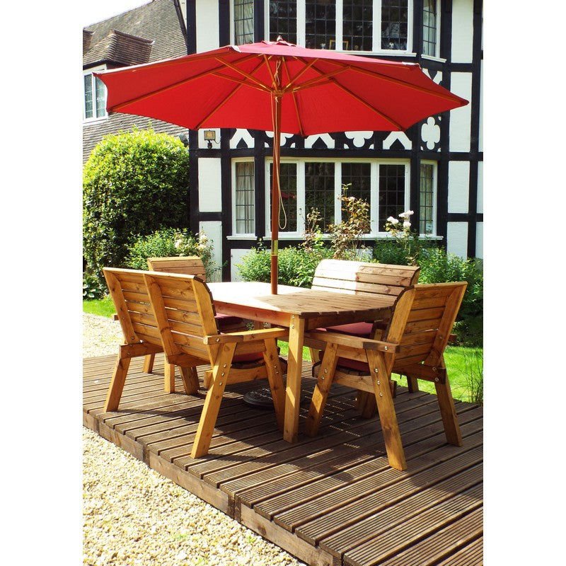 Scandinavian Redwood Garden Patio Dining Set by Charles Taylor - 6 Seats Burgundy Cushions - Croft Home & Garden