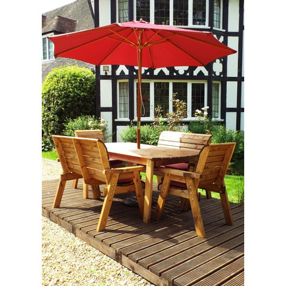 Scandinavian Redwood Garden Patio Dining Set by Charles Taylor - 6 Seats Burgundy Cushions - Croft Home & Garden