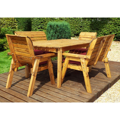 Scandinavian Redwood Garden Patio Dining Set by Charles Taylor - 6 Seats Burgundy Cushions - Croft Home & Garden