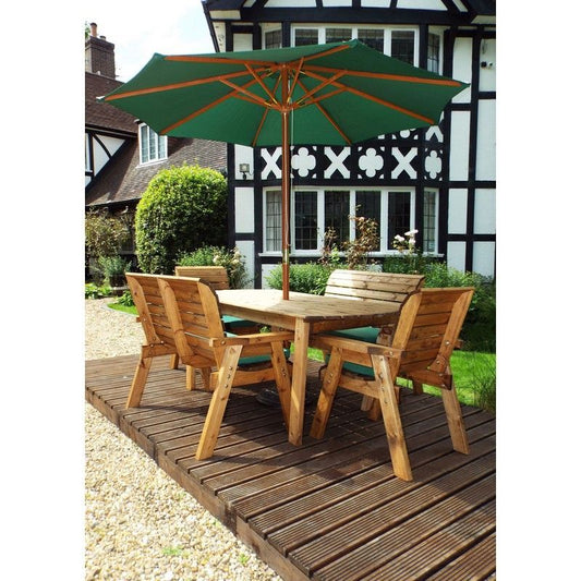 Scandinavian Redwood Garden Patio Dining Set by Charles Taylor - 6 Seats Green Cushions - Croft Home & Garden