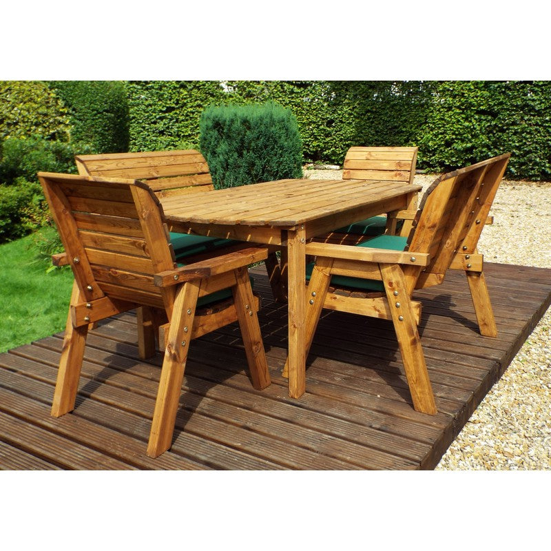 Scandinavian Redwood Garden Patio Dining Set by Charles Taylor - 6 Seats Green Cushions - Croft Home & Garden