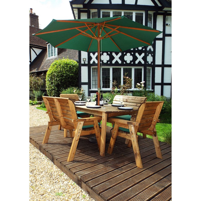 Scandinavian Redwood Garden Patio Dining Set by Charles Taylor - 6 Seats Green Cushions - Croft Home & Garden