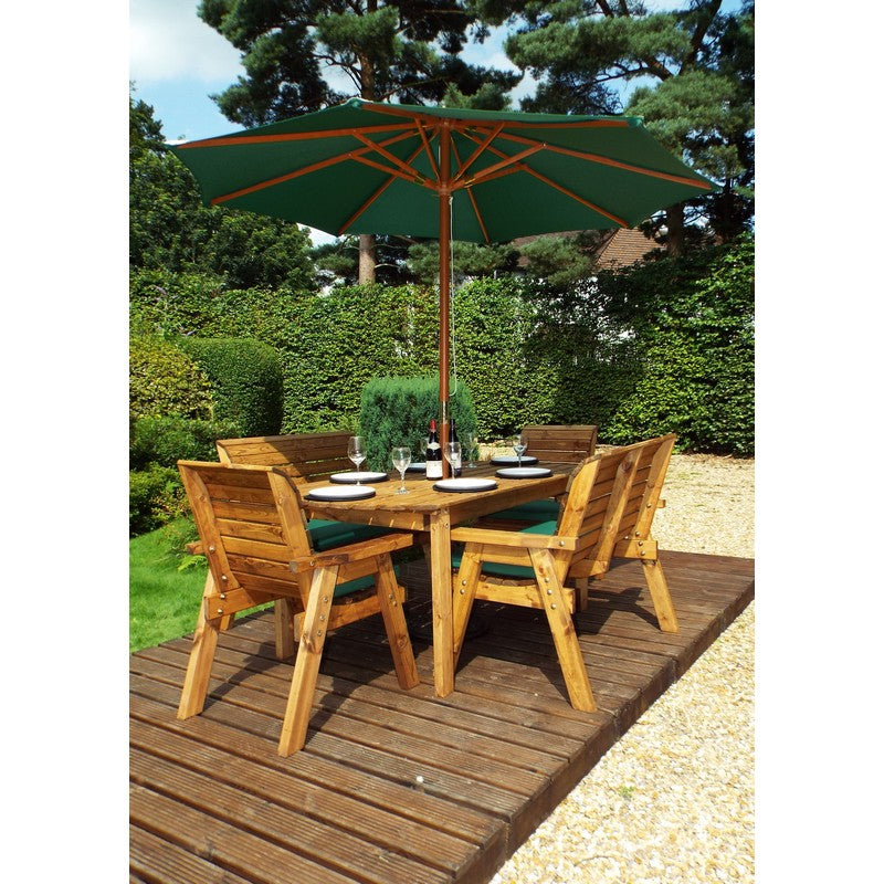 Scandinavian Redwood Garden Patio Dining Set by Charles Taylor - 6 Seats Green Cushions - Croft Home & Garden