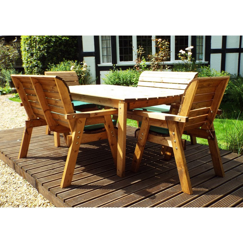 Scandinavian Redwood Garden Patio Dining Set by Charles Taylor - 6 Seats Green Cushions - Croft Home & Garden