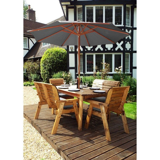 Scandinavian Redwood Garden Patio Dining Set by Charles Taylor - 6 Seats Grey Cushions - Croft Home & Garden