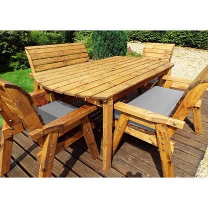 Scandinavian Redwood Garden Patio Dining Set by Charles Taylor - 6 Seats Grey Cushions - Croft Home & Garden