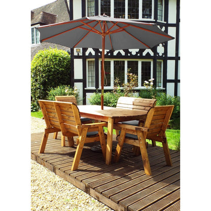 Scandinavian Redwood Garden Patio Dining Set by Charles Taylor - 6 Seats Grey Cushions - Croft Home & Garden