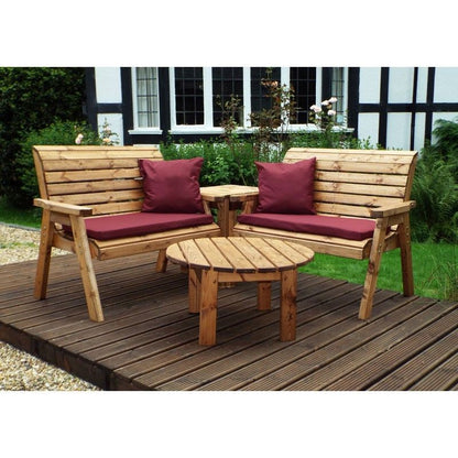 Scandinavian Redwood Garden Patio Dining Set by Charles Taylor - 4 Seats Burgundy Cushions - Croft Home & Garden