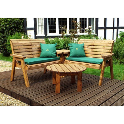 Scandinavian Redwood Garden Patio Dining Set by Charles Taylor - 4 Seats Green Cushions - Croft Home & Garden