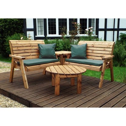 Scandinavian Redwood Garden Patio Dining Set by Charles Taylor - 4 Seats Green Cushions - Croft Home & Garden