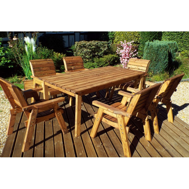 Scandinavian Redwood Garden Patio Dining Set by Charles Taylor - 6 Seats Burgundy Cushions - Croft Home & Garden