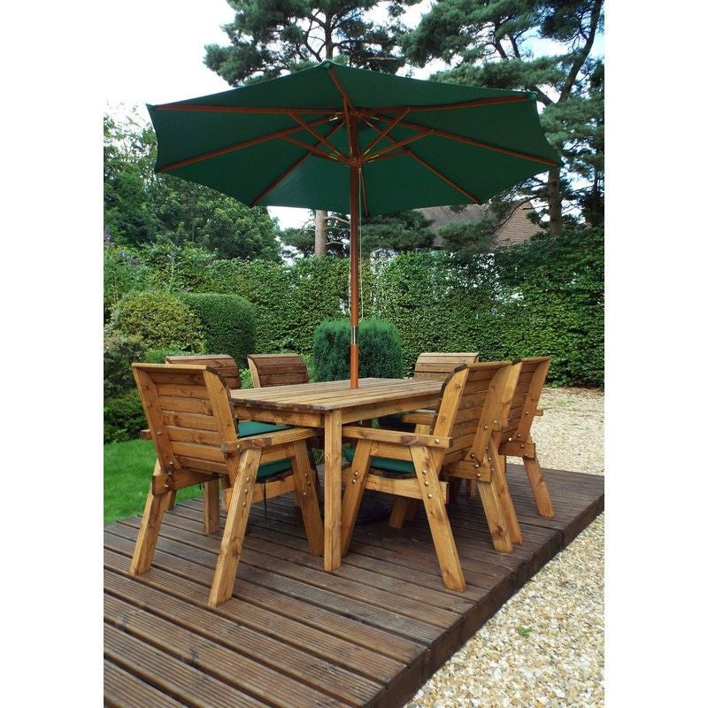 Scandinavian Redwood Garden Patio Dining Set by Charles Taylor - 6 Seats Green Cushions - Croft Home & Garden