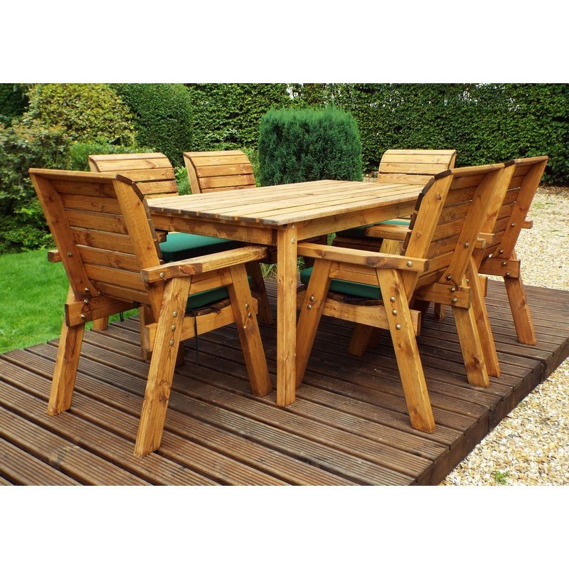 Scandinavian Redwood Garden Patio Dining Set by Charles Taylor - 6 Seats Green Cushions - Croft Home & Garden