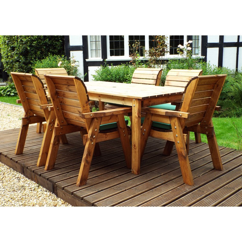 Scandinavian Redwood Garden Patio Dining Set by Charles Taylor - 6 Seats Green Cushions - Croft Home & Garden