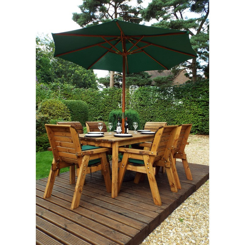 Scandinavian Redwood Garden Patio Dining Set by Charles Taylor - 6 Seats Green Cushions - Croft Home & Garden