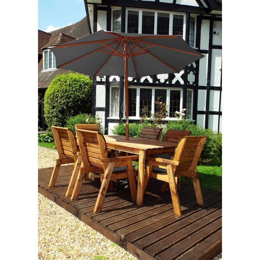 Scandinavian Redwood Garden Patio Dining Set by Charles Taylor - 6 Seats Grey Cushions - Croft Home & Garden