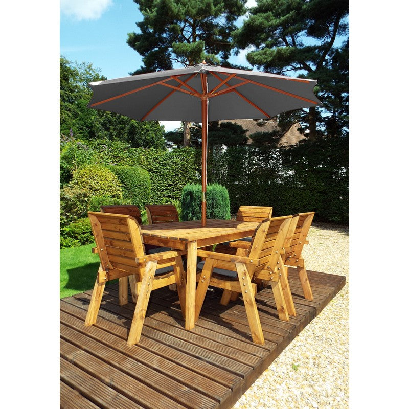 Scandinavian Redwood Garden Patio Dining Set by Charles Taylor - 6 Seats Grey Cushions - Croft Home & Garden