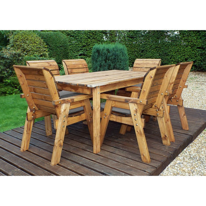 Scandinavian Redwood Garden Patio Dining Set by Charles Taylor - 6 Seats Grey Cushions - Croft Home & Garden