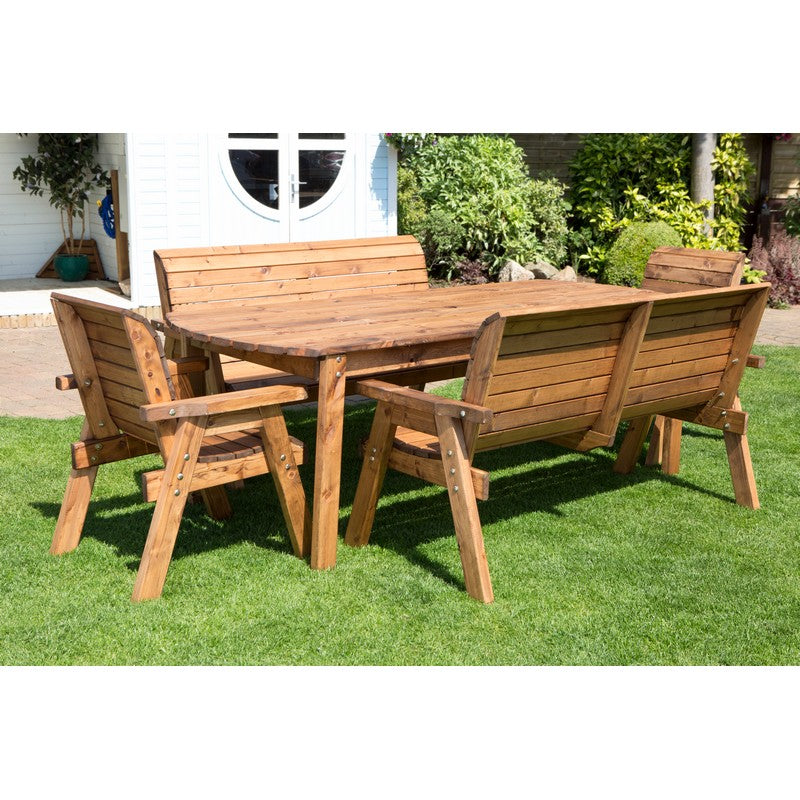 Scandinavian Redwood Garden Patio Dining Set by Charles Taylor - 8 Seats Burgundy Cushions - Croft Home & Garden