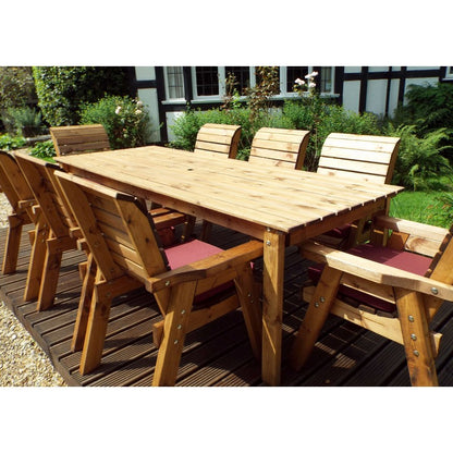 Scandinavian Redwood Garden Patio Dining Set by Charles Taylor - 8 Seats Burgundy Cushions - Croft Home & Garden