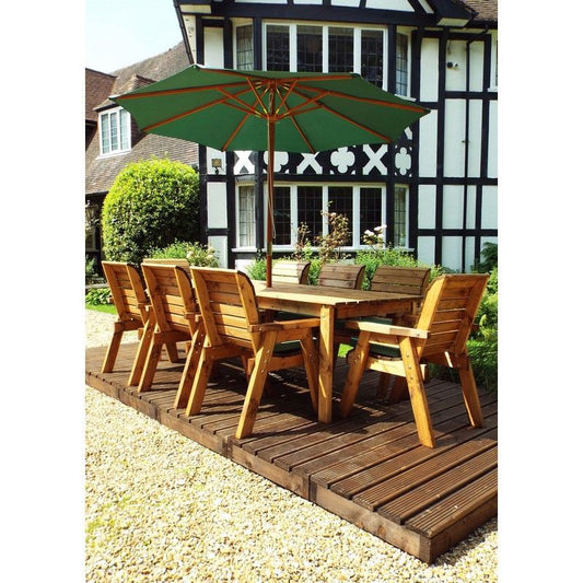 Scandinavian Redwood Garden Patio Dining Set by Charles Taylor - 8 Seats Green Cushions - Croft Home & Garden