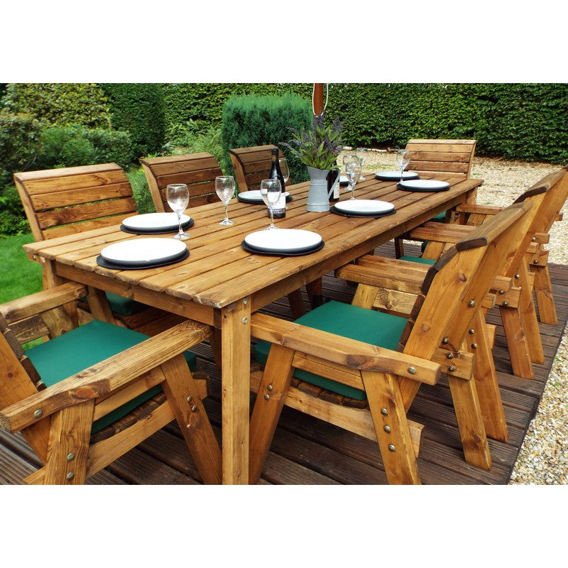 Scandinavian Redwood Garden Patio Dining Set by Charles Taylor - 8 Seats Green Cushions - Croft Home & Garden