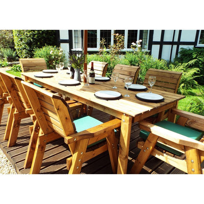 Scandinavian Redwood Garden Patio Dining Set by Charles Taylor - 8 Seats Green Cushions - Croft Home & Garden