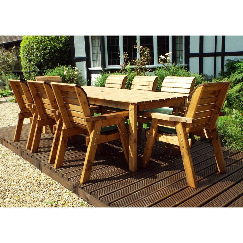 Scandinavian Redwood Garden Patio Dining Set by Charles Taylor - 8 Seats Green Cushions - Croft Home & Garden