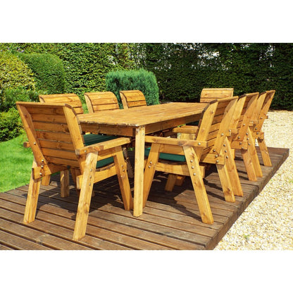 Scandinavian Redwood Garden Patio Dining Set by Charles Taylor - 8 Seats Green Cushions - Croft Home & Garden