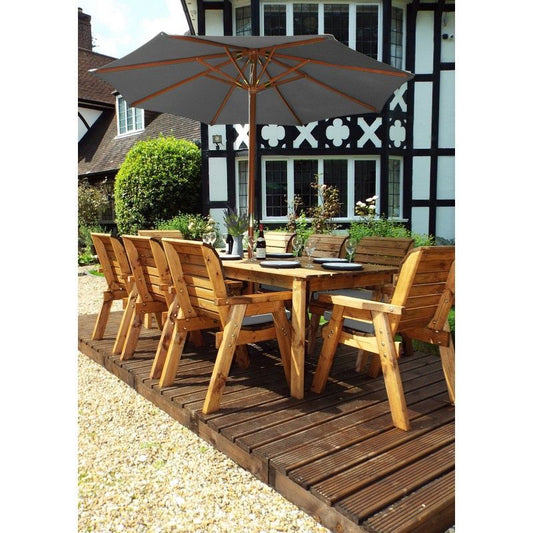 Scandinavian Redwood Garden Patio Dining Set by Charles Taylor - 8 Seats Grey Cushions - Croft Home & Garden