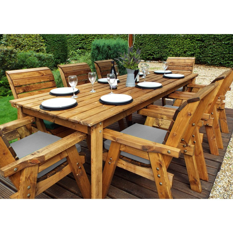 Scandinavian Redwood Garden Patio Dining Set by Charles Taylor - 8 Seats Grey Cushions - Croft Home & Garden