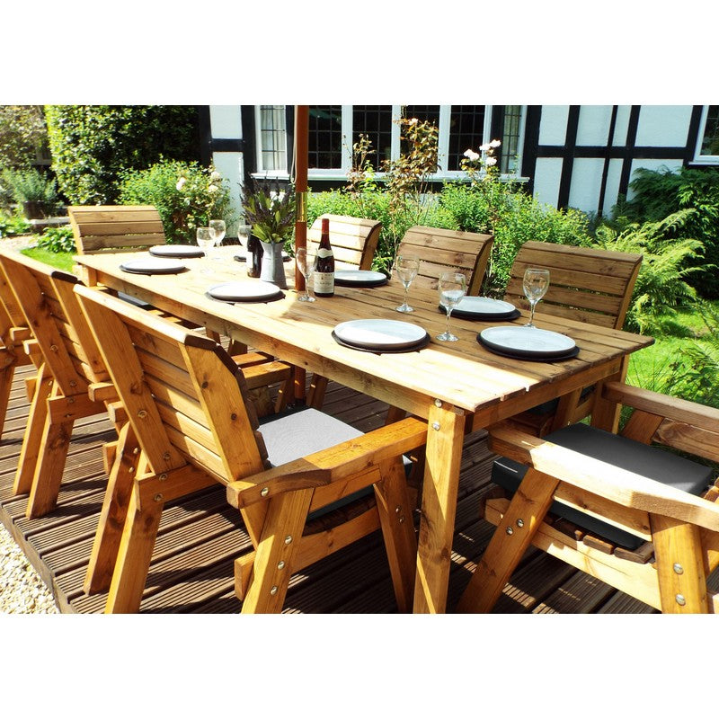 Scandinavian Redwood Garden Patio Dining Set by Charles Taylor - 8 Seats Grey Cushions - Croft Home & Garden